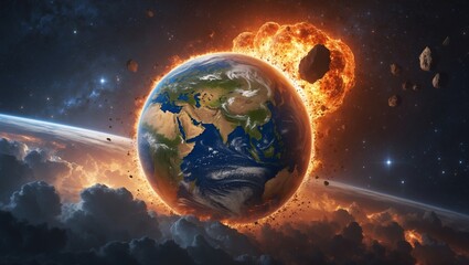 Celestial cataclysm: earth amid fiery cosmic chaos
