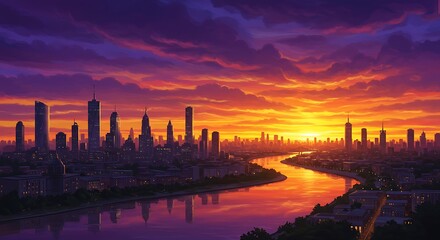 Naklejka premium Crimson City's Embrace AI Generated