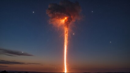 Obraz premium Celestial inferno a fiery meteor illuminates twilight sky