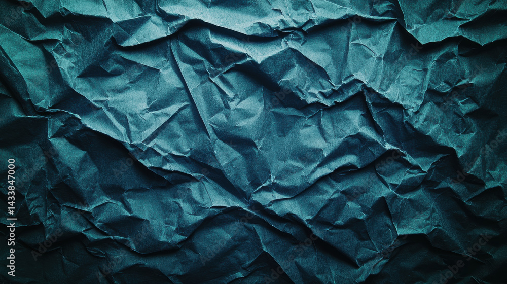 Poster crumpled paper texture in deep blue color creates artistic and abstract background