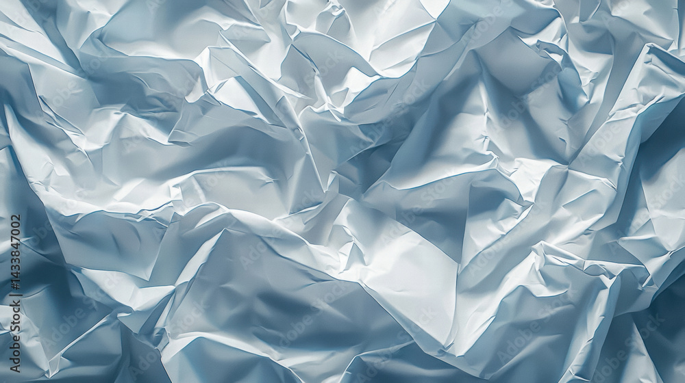 Poster crumpled paper texture in soft blue color creates artistic and abstract background