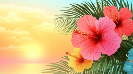 Fototapeta premium Vibrant hibiscus flowers at sunset