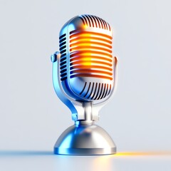 Vintage microphone with glowing elements against a light background.
