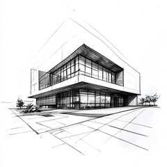 A sketch of a modern architectural building.