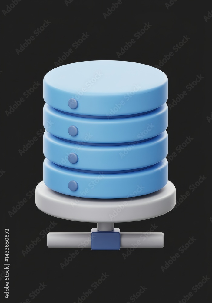 Poster a 3d rendering of a database server stack in modern, minimalist style