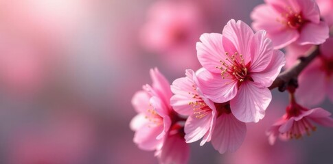 Fototapeta premium Close-up vibrant pink cherry blossoms, isolated , bloom, cherry tree, macro