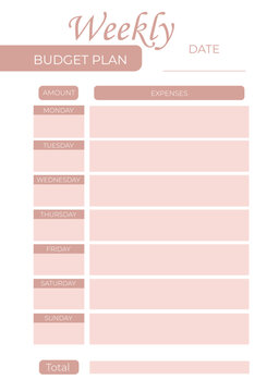 Minimalist Weekly and Monthly Budget Planner Template in Soft Pink