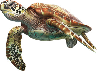 Fototapeta premium Colorful sea turtle swimming gracefully