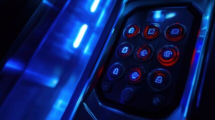 Device screen with code input and layered tech symbols for secure login concept