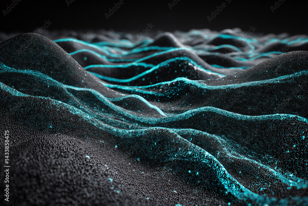 Aufkleber dark textured surface with teal glowing lines forming waves, creating an abstract, dynamic, and tech