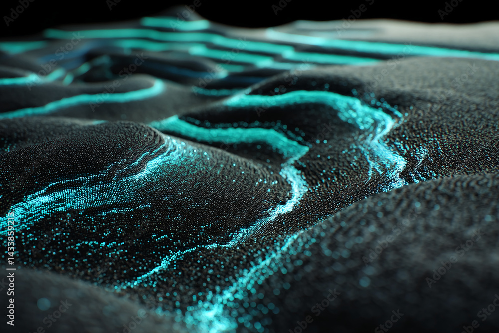 Aufkleber dark textured surface with teal glowing lines, creating a dynamic and abstract appearance, symbolizi