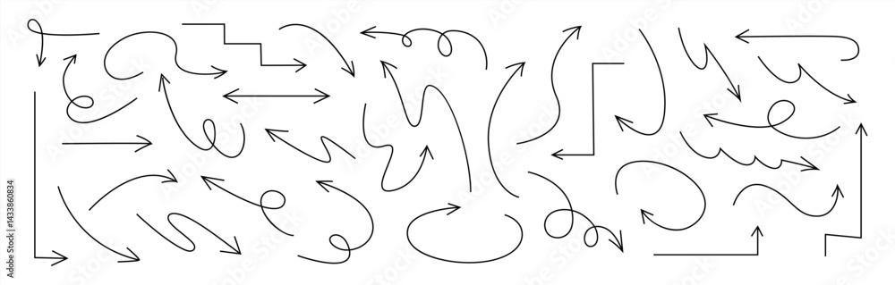 Poster set of hand drawn vector arrows doodle on white background. design element vector 10 eps.