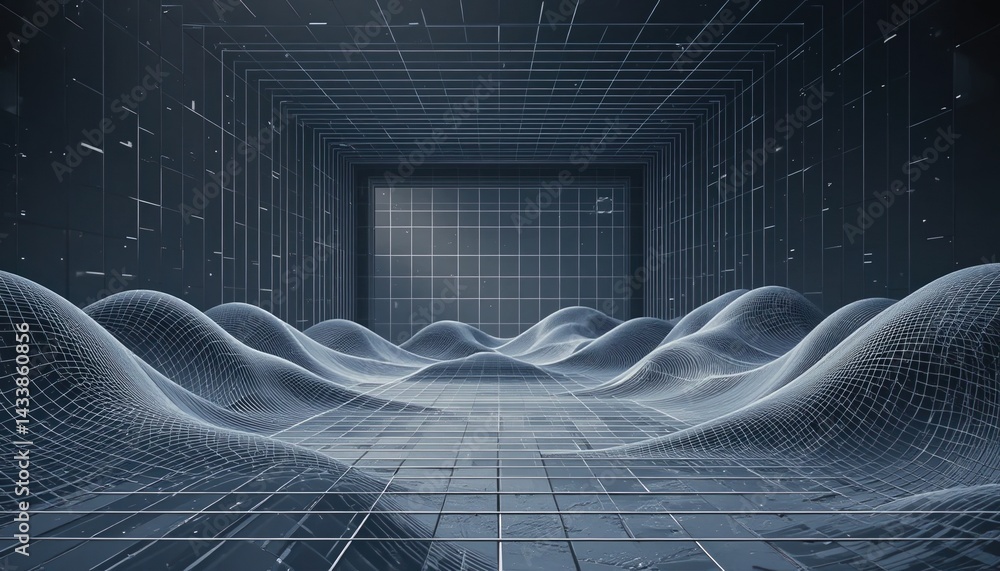 Poster virtual reality wave simulation digital environment 3d graphics abstract space aerial view futuristi