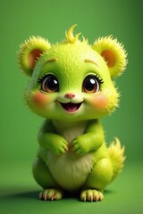 Fototapeta premium Feijoa with cute eyes, smiling happily against a gentle green backdrop, element, fun, photo