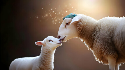 Close Up Of Mother Sheep And Lamb