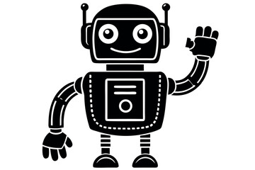 Friendly robot waving hello in a simple and playful style, showcasing a cheerful demeanor and engaging design