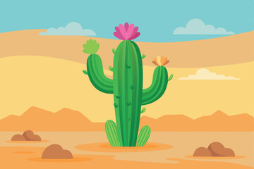 Vibrant cactus with blooming flowers in a sunny desert landscape during daytime