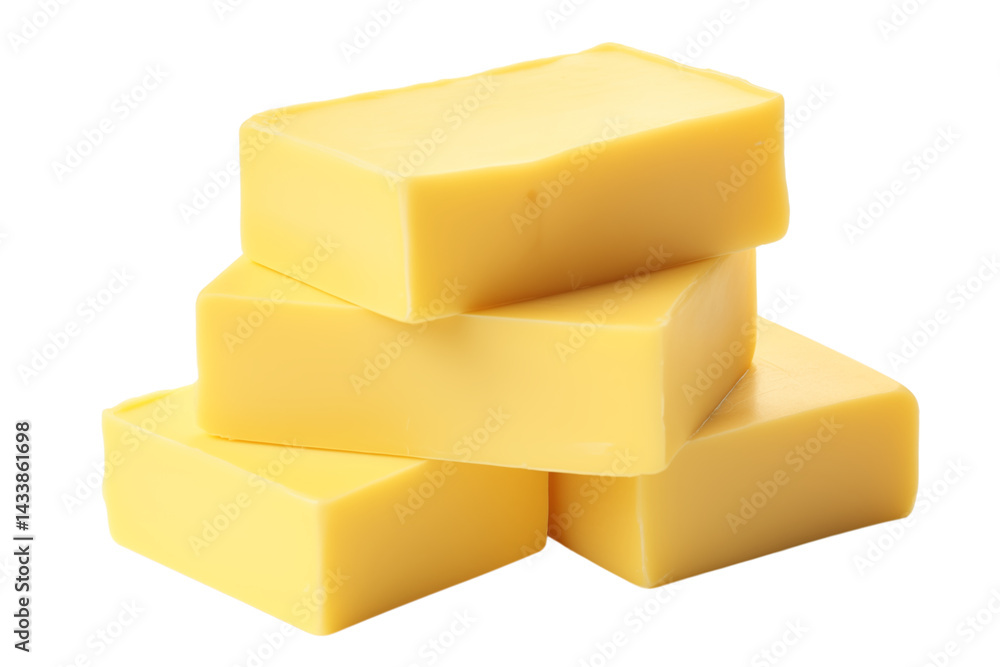 Poster a close up shot of a stack of yellow cheese blocks on a black plain studio background view from abov