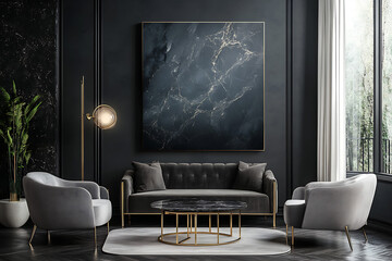 Fototapeta premium Luxe Contemporary Interior with Dark Mocha Wall and Modular Seating
