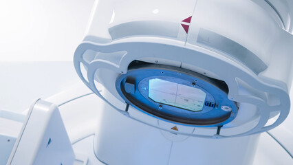 Close-up of a medical linear accelerator in therapeutic oncology. Concept of modern medical...