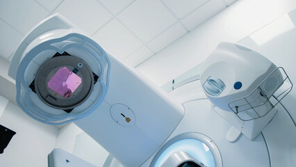 Cancer therapy, state-of-the-art medical linear accelerator in therapeutic oncology. Concept of...