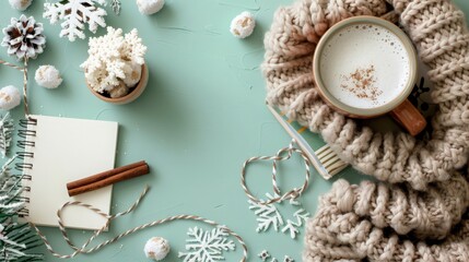Fototapeta premium a cozy winter flat-lay with hot cocoa