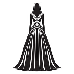 Elegant Gulf Wedding Dress silhouette, flowing and regal – Gulf Wedding Dress illustration – Minimalist Gulf Wedding Dress vector – Ladies dress silhouette

