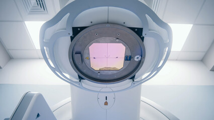 Close-up of a medical linear accelerator in therapeutic oncology. Concept of modern medical...