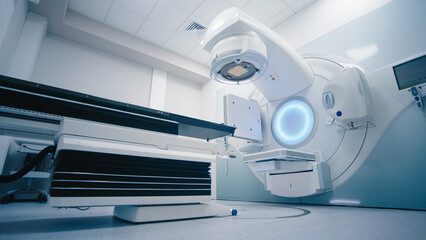 Cancer therapy, advanced medical linear accelerator in the therapeutic oncology to treat patients...