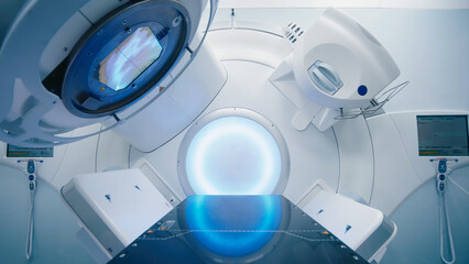 Cancer therapy, advanced medical linear accelerator in the therapeutic oncology to treat patients...