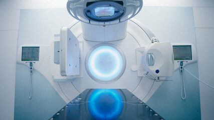 Cancer therapy, advanced medical linear accelerator in the therapeutic oncology to treat patients with cancer