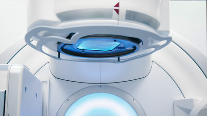 Close-up of a medical linear accelerator in therapeutic oncology. Concept of modern medical...