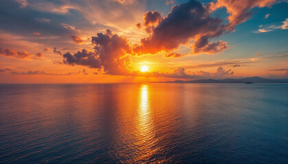 Fototapeta premium Stunning Sunset Over Andaman Sea from Windmill Viewpoint, Phuket Thailand