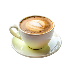 Perfect Latte Art Creamy Cappuccino in a White Cup on transparent background