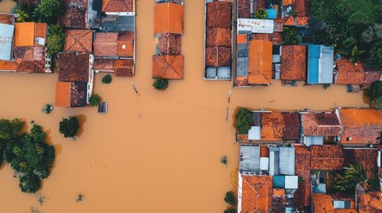 Flooding and inundation disasters impacting urban areas aerial view natural disaster residential environment