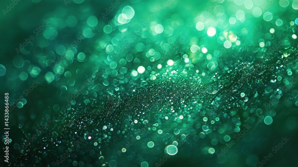 Poster abstract emerald green bokeh background with shimmering particles
