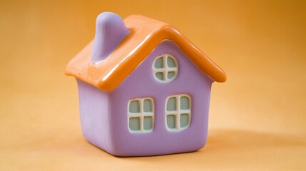 Miniature purple house with orange roof