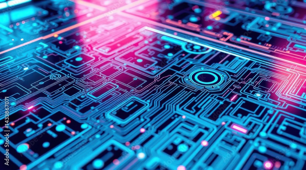 Aufkleber futuristic circuit board design with glowing neon lines and abstract tech