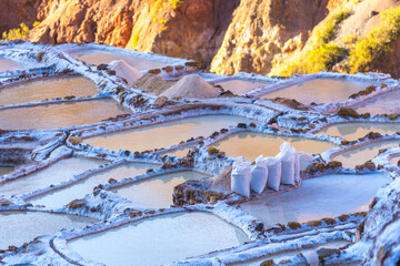SALT TERRACES OF MARAS IN THE SACRED VALLEY, PERU..