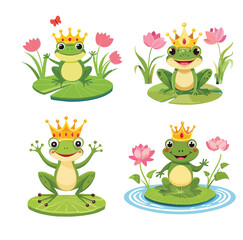 Obraz premium Playful Frog Hopping on Lily Pads Vector Bundle Set