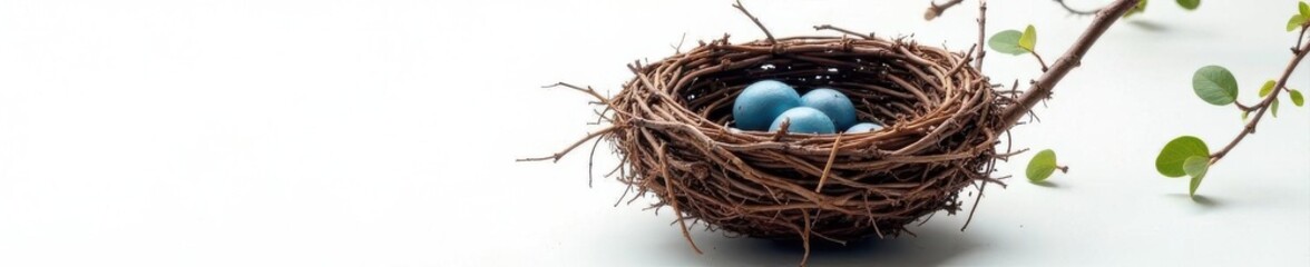 Obraz premium Intricate woven bird nest, sharp focus, clean white background, intricate, photography, home