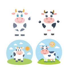 Smiling Cow in Peaceful Meadow Vector Bundle Set