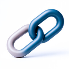 Two interlocking metallic links, one beige and one blue, symbolize connection and unity against plain background