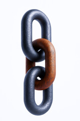 Obraz premium close up of metal chain with one rusty link, symbolizing strength and vulnerability