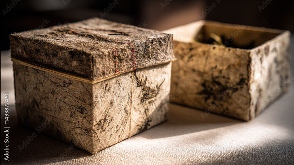 Poster Elegant handmade boxes with natural texture and subtle design elements art on transparent background