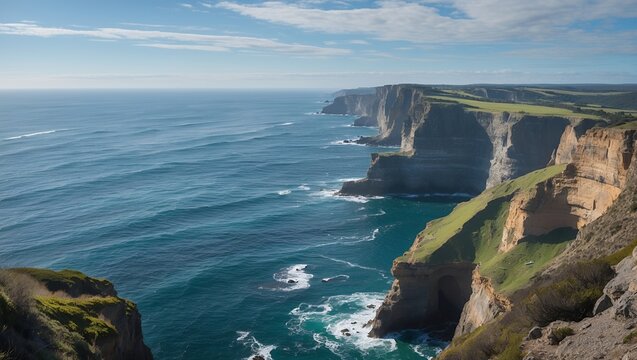 Coastal vista of ocean and rugged cliffs