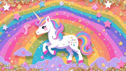 Colorful unicorn fantasy background with rainbow glitter