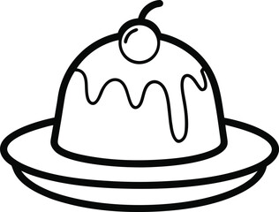 Line Art Vector of Pudding Dessert – Minimal Black and White Illustration