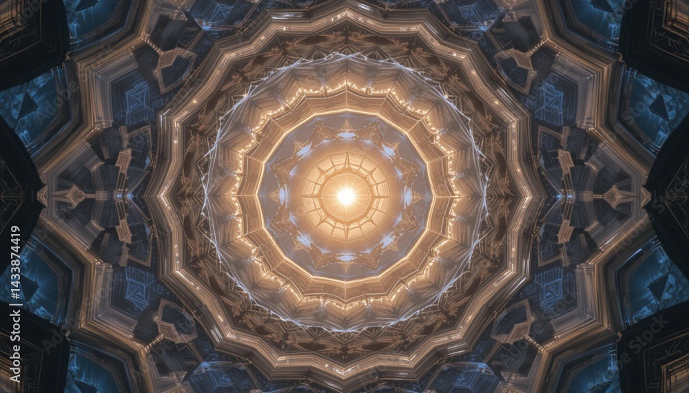 Poster illuminated geometric pattern indoor space digital artwork abstract design aerial view visual harmon