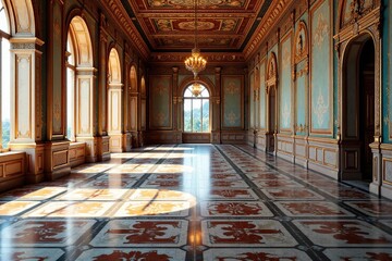 Obraz premium Repeating geometric tile floor in ornate palace, royal, history
